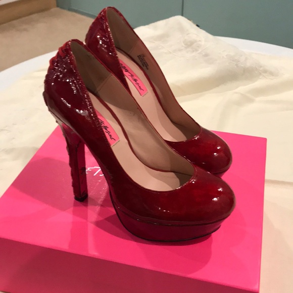 Betsey Johnson Shoes - Betsey Johnson Red Patent Leather Corset Heels 6.5